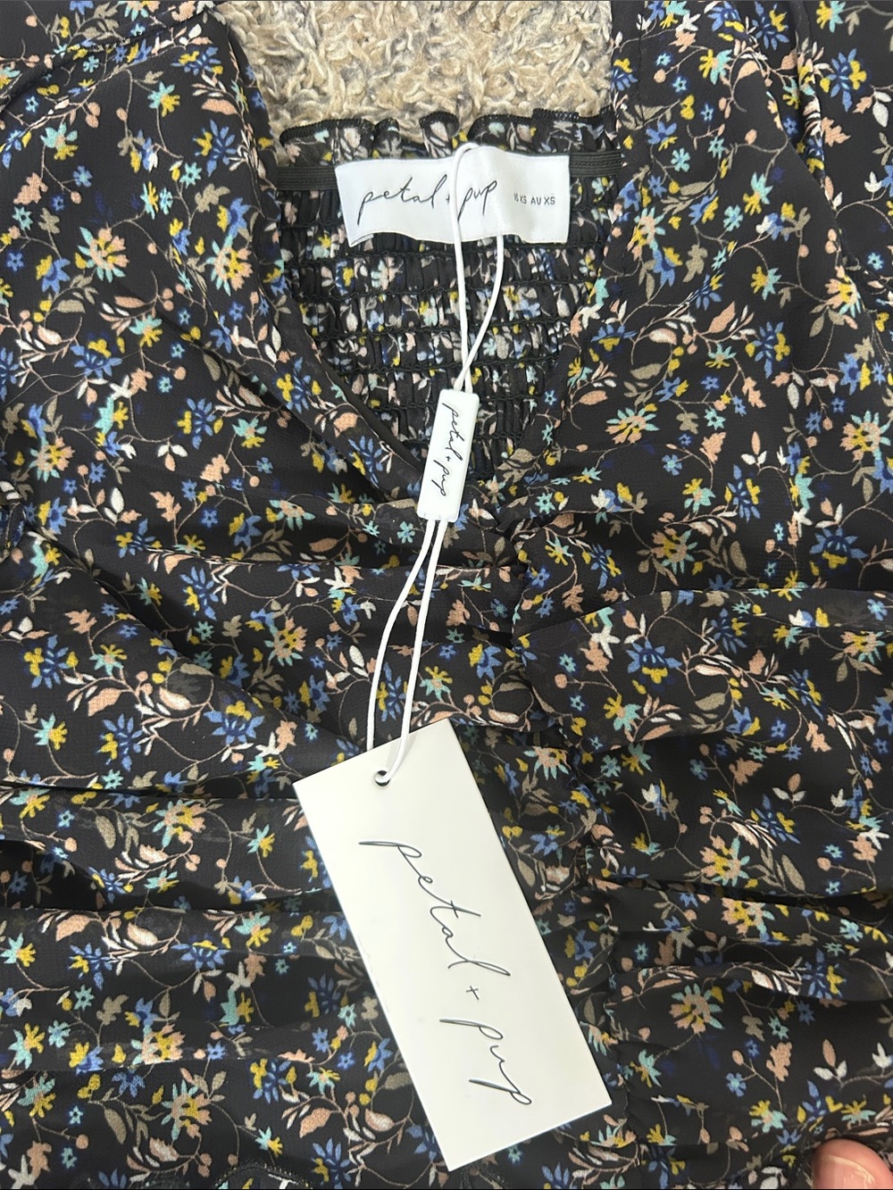 NWT petal + pup Keziah Black Ditzy Floral Maxi Long Sleeve Dress size XS - Picture 9 of 13